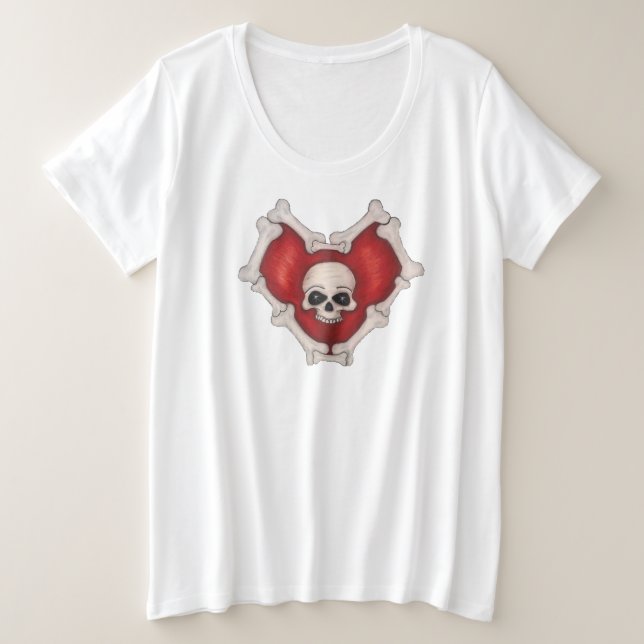 Corazón Rojo Esbozado Con Calavera De Huesos Blanc (Anverso del diseño)
