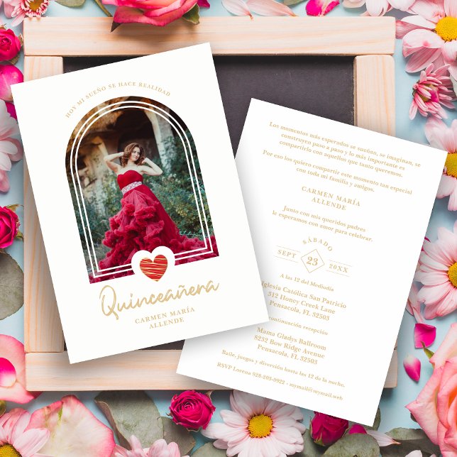 Corazón Rojo Moderno Español Arco Foto Quinceañera (Subido por el creador)