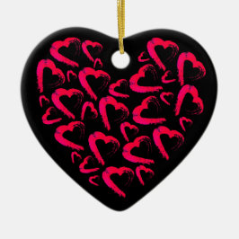 Corazón Rojo Ornamento Cerámico Negro