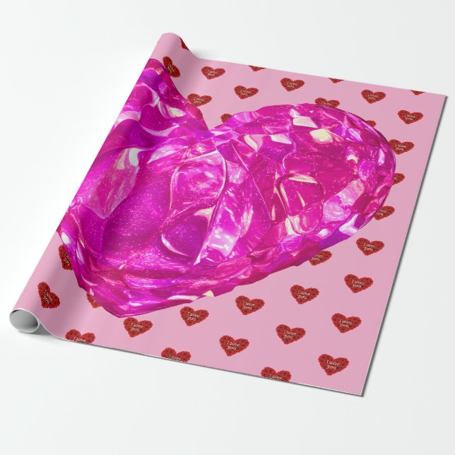 Corazón rojo sobre fondo rosa Papel de regalo amor (Desenrollado)