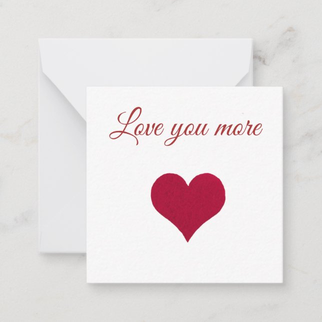 Corazón rojo Tarjeta plana con nota (Anverso)