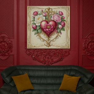 Corazón romántico vintage con arte Rosa 💕