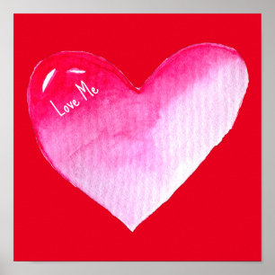 Corazón rosa y rojo acuarela pop de arte valentina