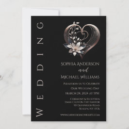 Corazón rosado moderno con flores Invitación a la