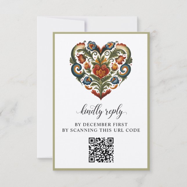 Corazón Rosemaling noruego | Tarjeta de respuesta (Anverso)