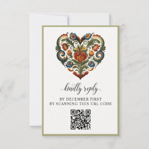 Corazón Rosemaling noruego Tarjeta de respuesta