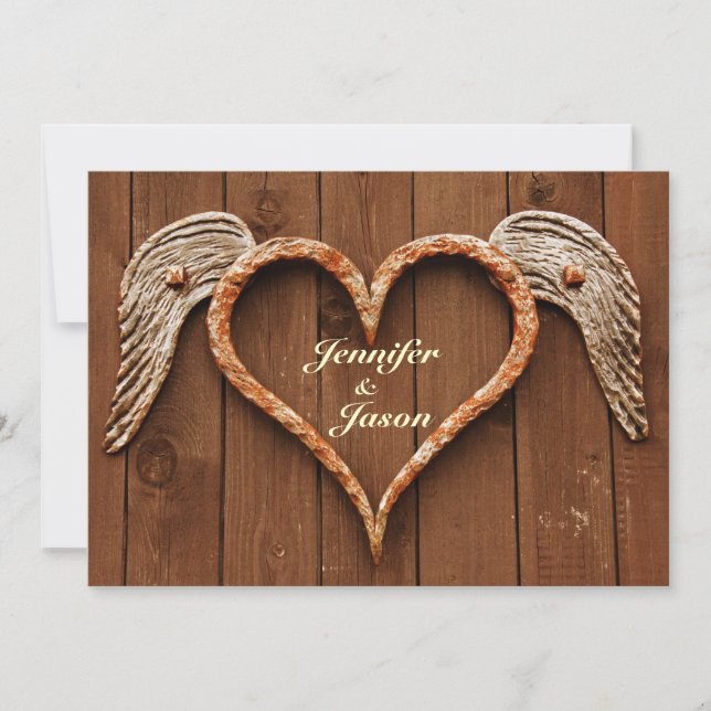 Corazón Rústico con Wings Invitaciones a la Boda d (Anverso)
