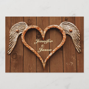 Corazón Rústico con Wings Invitaciones a la Boda d