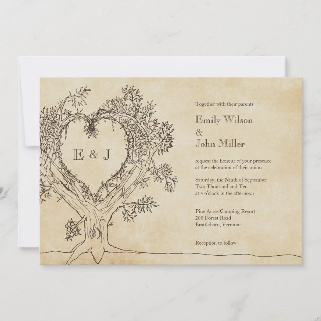 Corazón rústico en invitaciones de una boda del (Anverso)