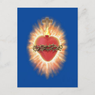 Corazón sagrado de Jesús azul postal