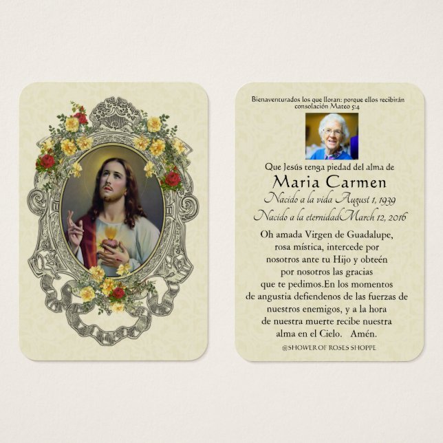 Corazón Sagrado del Funeral Español Jesús Sagrado  (Anverso y reverso)