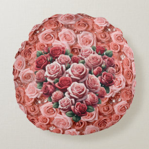 Corazón Secreto de Rosas sobre Almohada Redonda de