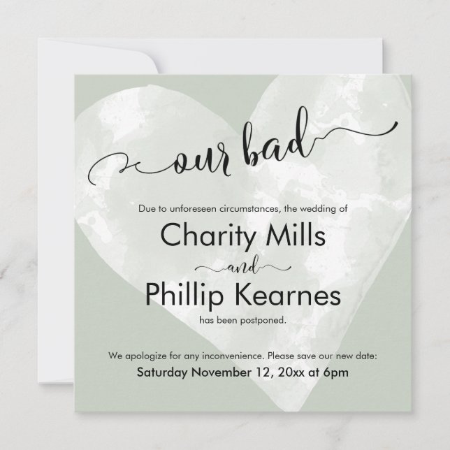 Corazón sobre verde sabio nuestra mala tarjeta Bod (Anverso)