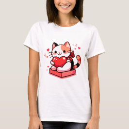 Corazón sosteniendo camisetas de gatos de mujeres