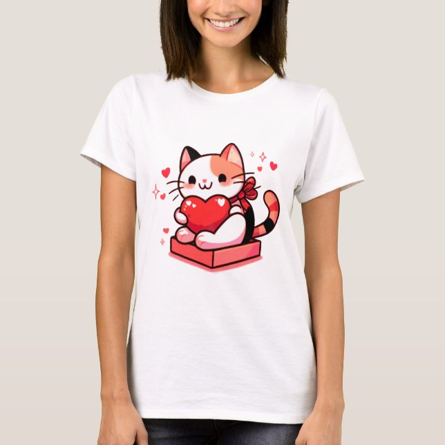Corazón sosteniendo camisetas de gatos de mujeres (Anverso)