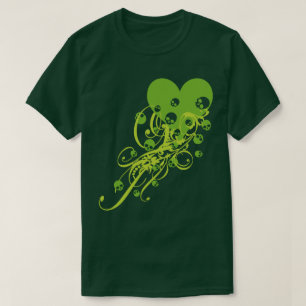 Corazón verde con cráneos y camiseta giratoria