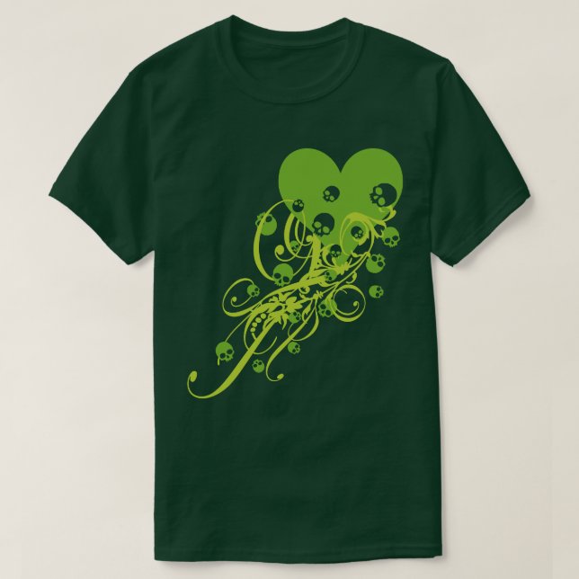 Corazón verde con cráneos y camiseta giratoria (Diseño del anverso)