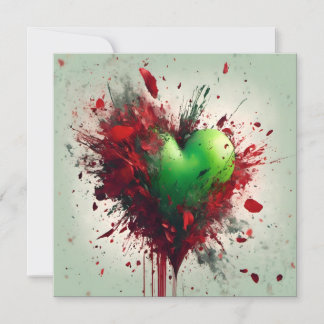 Corazón verde vibrante con Petales rojos dispersos