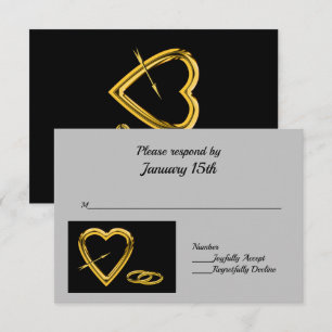 Corazón y anillos en oro sobre Black Modern RSVP