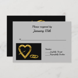 Corazón y anillos en oro sobre Black Modern RSVP