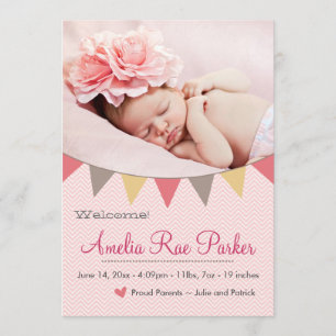 Corazón y bandera rosados - invitación del