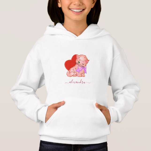 Corazón y Chicas rojos de gatito lindo nombre gato (Anverso)