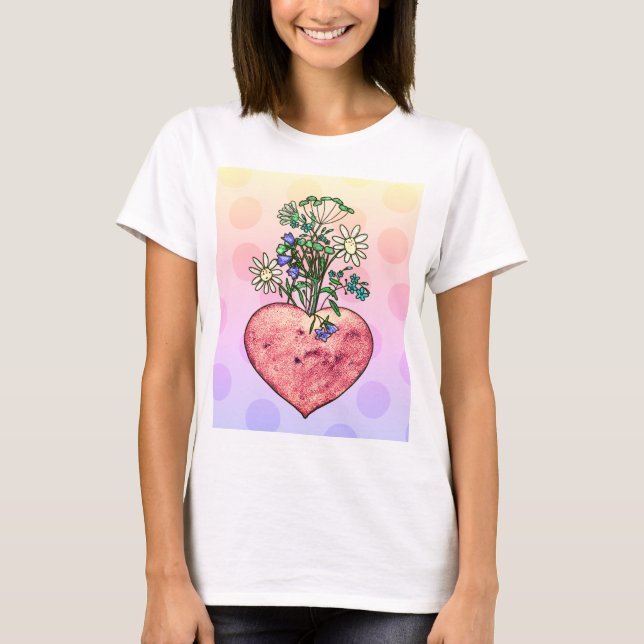 Corazón y flores silvestres camiseta (Anverso)