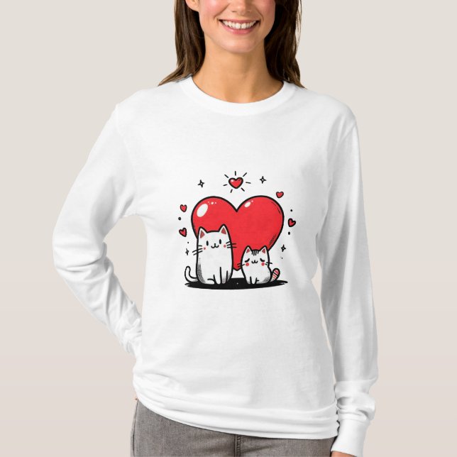 Corazón y gatos dibujando camiseta de manga larga (Anverso)