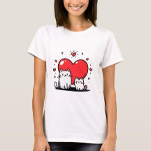 Corazón y gatos dibujando camisetas de mujeres