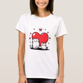 Corazón y gatos dibujando camisetas de mujeres