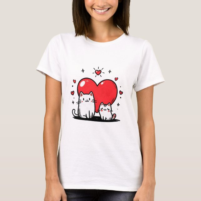 Corazón y gatos dibujando camisetas de mujeres (Anverso)