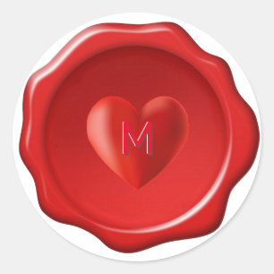 Corazón y monograma en sello de cera roja Sticker