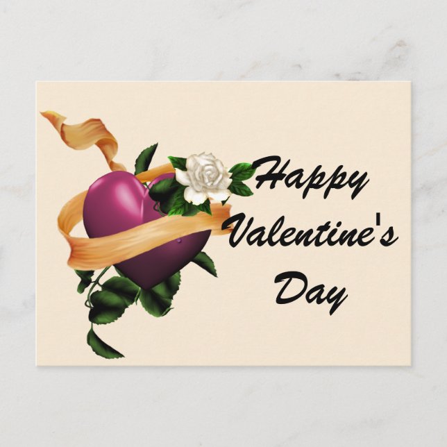 Corazón y Rosa Feliz Día de San Valentín postales (Anverso)