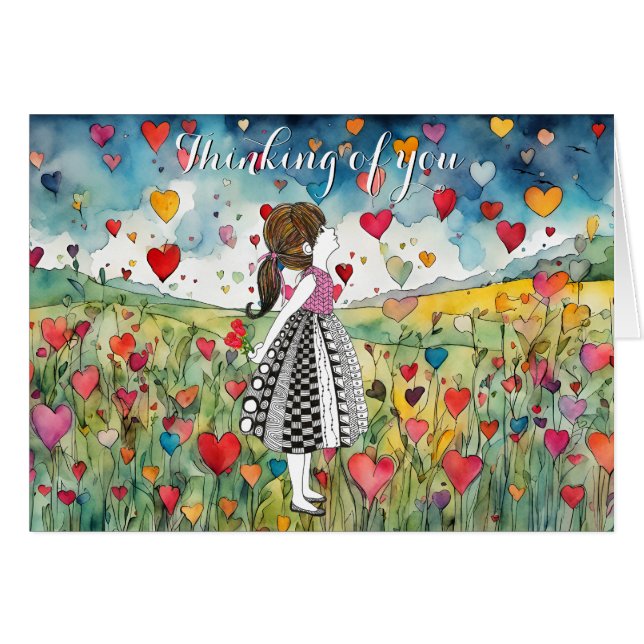 Corazones acuarelas y una pequeña carta de saludo  (Anverso (Horizontal))