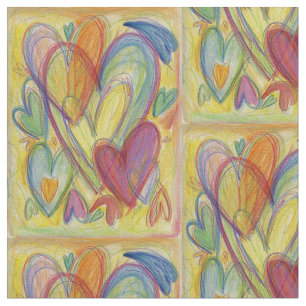 Corazones arcoiris adoran material de tela de arte