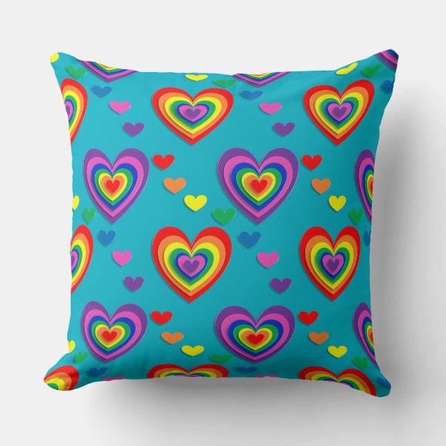 corazones arcoiris día de San Valentín almohada (Anverso)
