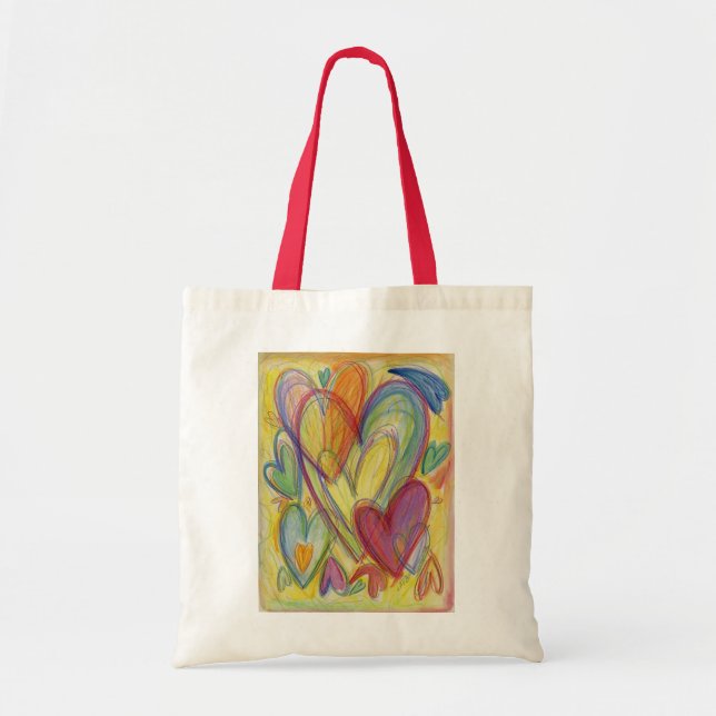 Corazones arcoiris Palabra Arte Bolsas de Tote Ins (Frente)