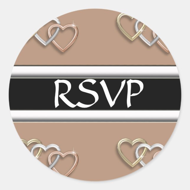 Corazones Beiges De Los Pegatinas De Boda RSVP Del (Anverso)