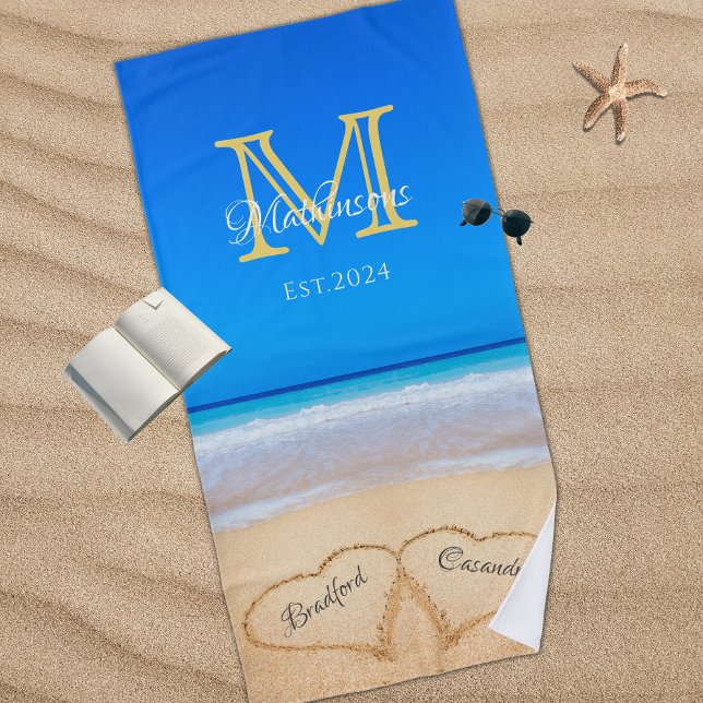 Corazones bodas en la toalla de playa monograma de (Subido por el creador)