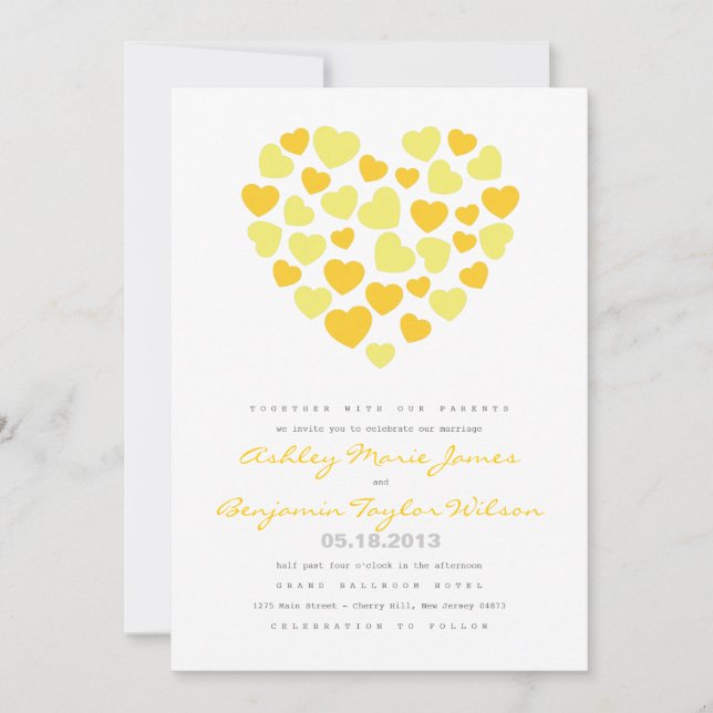Corazones brillantes que casan la invitación (Anverso)
