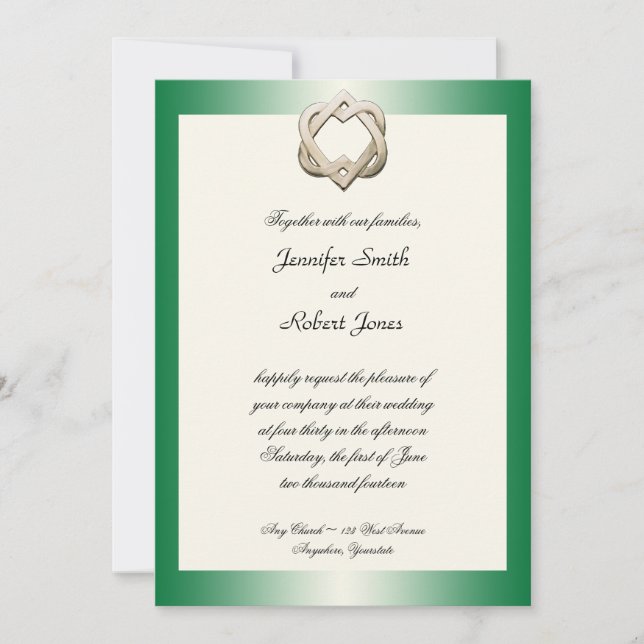 Corazones célticos en la invitación verde de la (Anverso)