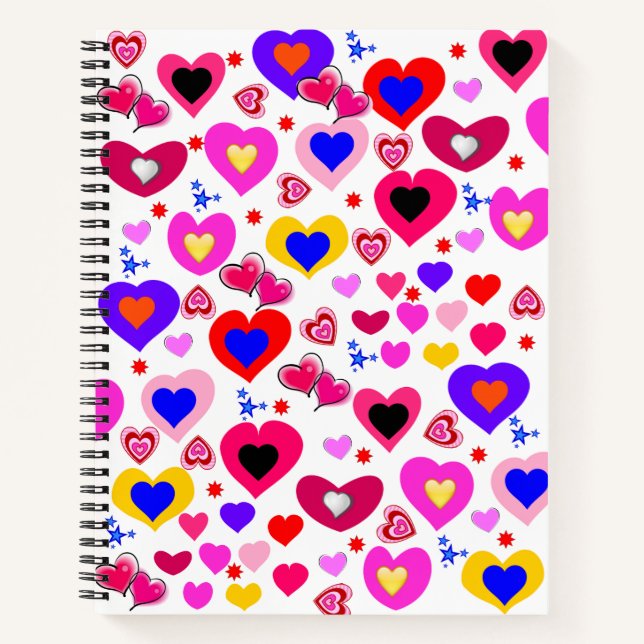Corazones coloridos de cuaderno espiral (Anverso)