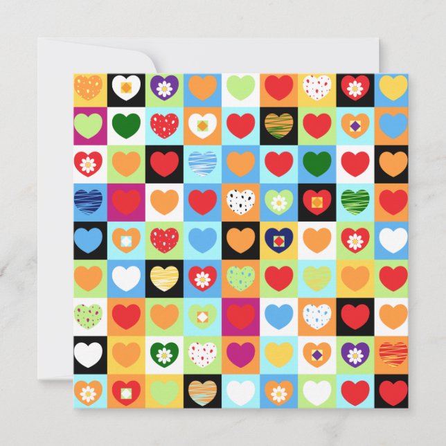 Corazones coloridos, invitación (Anverso)