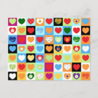 Corazones coloridos, postal