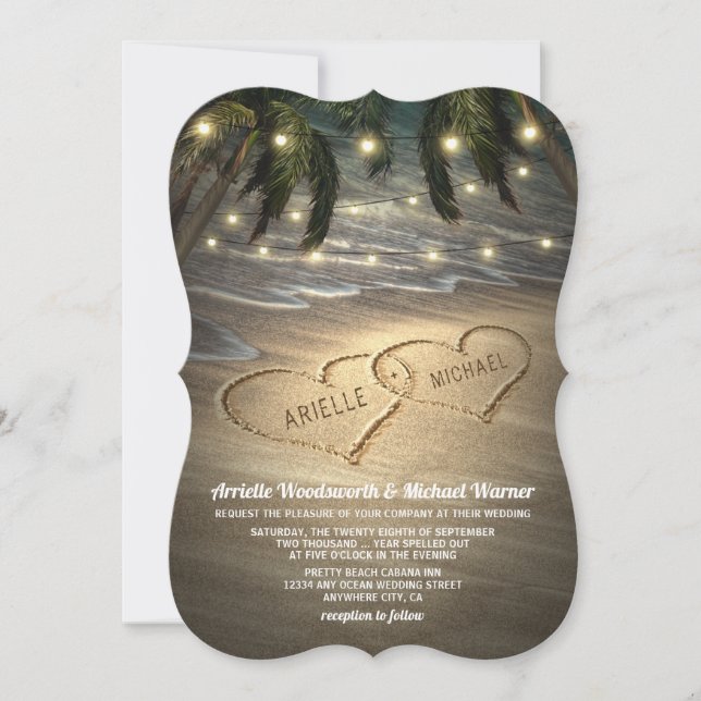 Corazones costeros en las invitaciones a la boda d (Anverso)