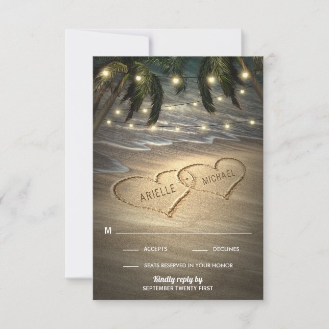 Corazones costeros en las tarjetas RSVP de la boda (Anverso)