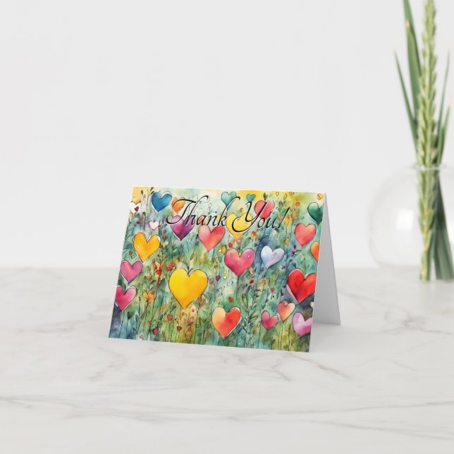 Corazones de acuarela Gracias Tarjeta de felicitac (Anverso)