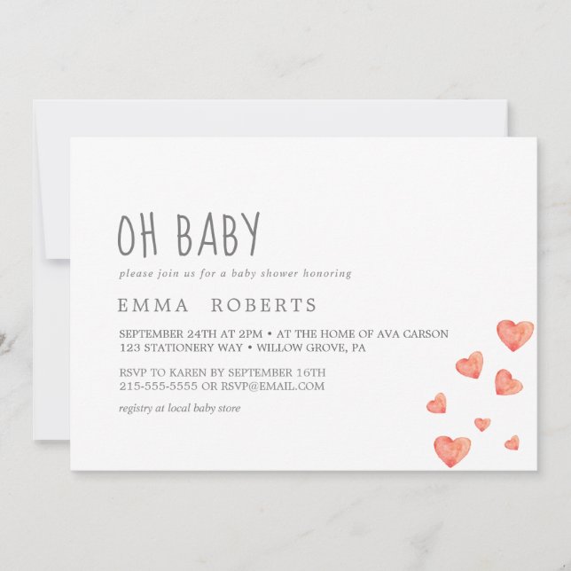 Corazones de Acuarela | Invitación de Cumpleaños O (Anverso)
