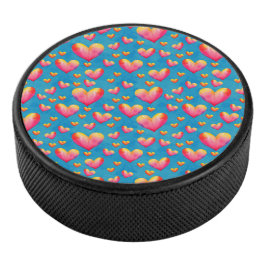 Corazones de acuarela multicolores disco de hockey