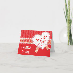 Corazones de agradecimiento rojos y blancos, encaj
